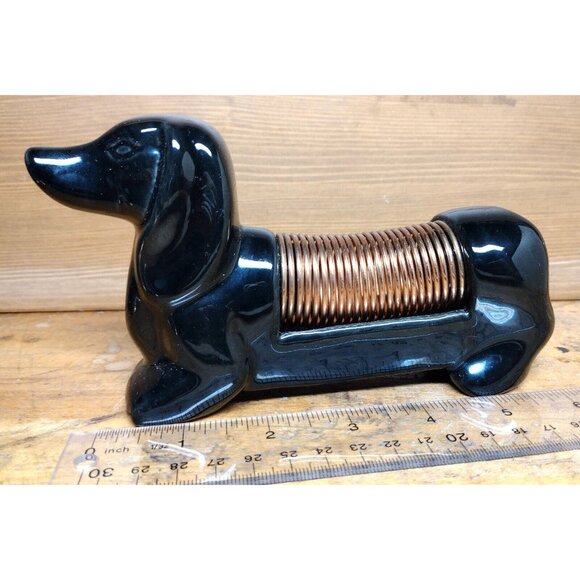 Vintage Dachshund Weiner Dog Letter Holder by Streamline Black Gold Tone - Picture 2 of 6